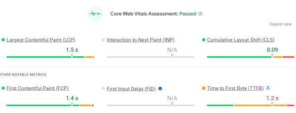 Core web vitals measurement in page speed insights